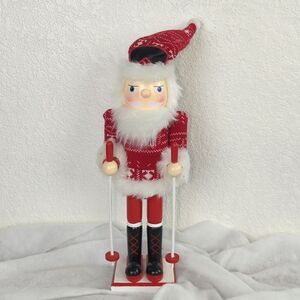 14" Wooden Nutcracker Skiing Santa Claus! Price Firm!